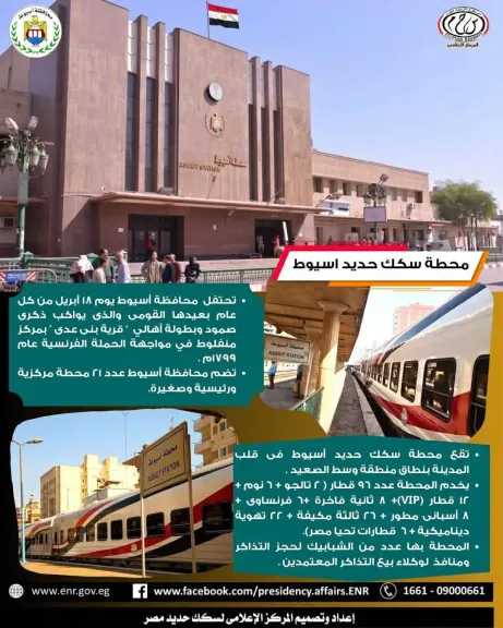 السكة الحديد: محافظة أسيوط تضم 21 محطة قطار مركزية ورئيسية وصغيرة 