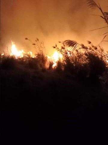 السيطرة على حريق قطعة أرض بالصف