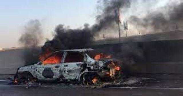 حريق سيارة ملاكى في حادث تصادم بالطريق الزراعي