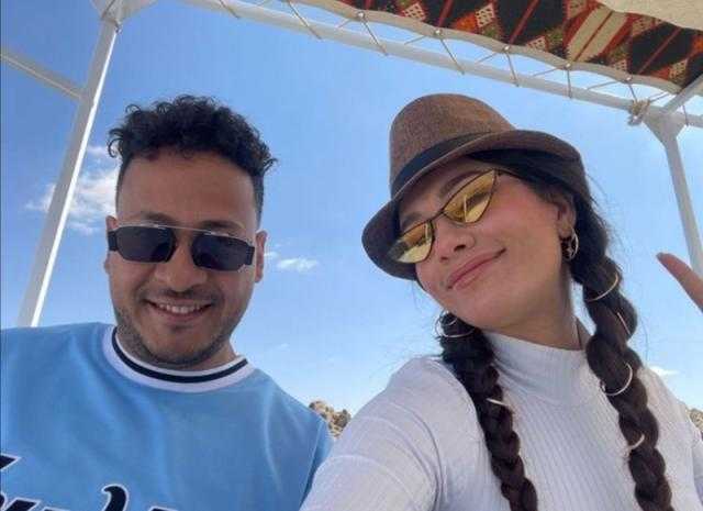 بالصورة.. سينتيا خليفة تستأنف تصوير «دايمًا عامر» برفقة كريم عفيفي