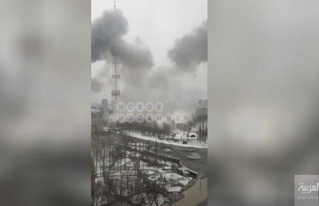 لحظة قصف مبنى التليفزيون الأوكراني بكييف «فيديو»