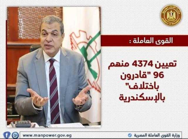 القوى العاملة: تعيين 4374  منهم 96 ”قادرون باختلاف” بالإسكندرية