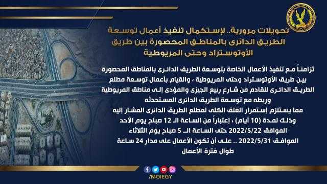 ”إنفوجراف”.. تحويلات مرورية هامة بدائري الجيزة