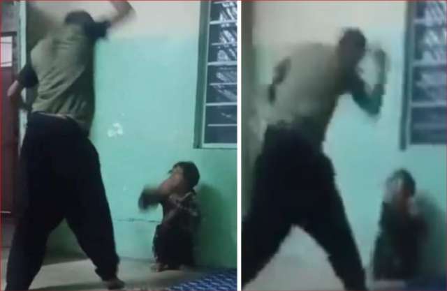 لحظة اعتداء الأب على طفلته 
