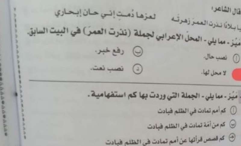 امتحان العربي ثانوية عامة 2022