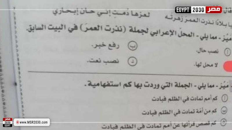 امتحان العربي ثانوية عامة 2022