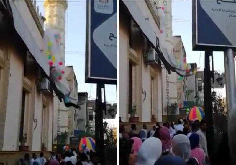 شاهد.. فيديو مروع لحظة سقوط شاب من أعلى مسجد بسوهاج أثناء إنزال بالونات العيد