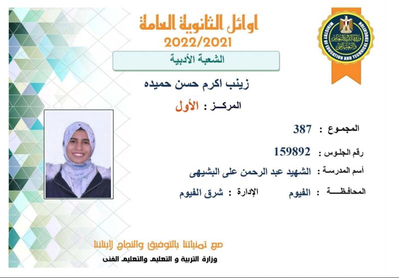 الاولى على الثانوىة العامة 