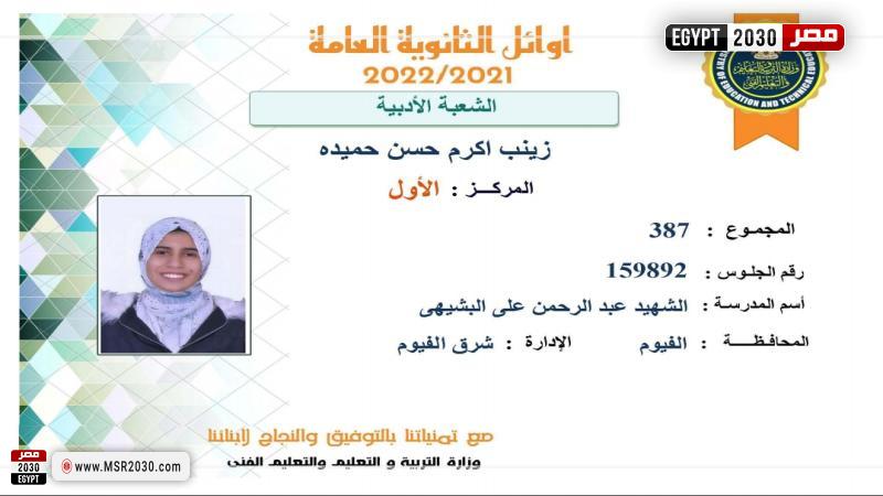 الاولى على الثانوىة العامة