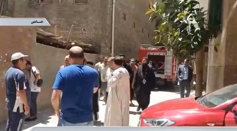 شاهد| اللقطات الأولى من موقع حريق كنيسة أبو سيفين في إمبابة