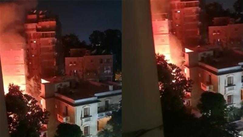 شاهد.. اللقطات الأولى للحريق الهائل في عقارين بالدقي