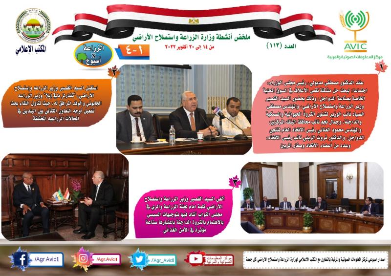 أنشطة وزارة الزراعة في الفترة من ١٤ وحتى ٢٠ أكتوبر الجاري