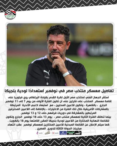  تفاصيل معسكر منتخب مصر في نوفمبر استعدادًا لودية بلجيكا