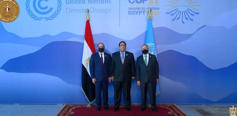 السيسي وجوتيريش يستقبلان رئيس المجلس الرئاسي الليبي استعدادا لقمة المناخ ”كوب 27”