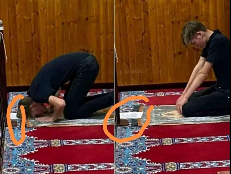 الشاب الأجنبي يتعلم الصلاة