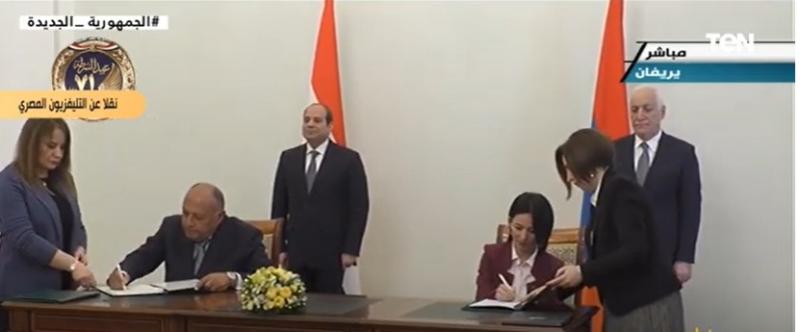 السيسي ونظيره الأرميني يشهدان توقيع عدد من مذكرات التفاهم بين البلدين.. «فيديو»