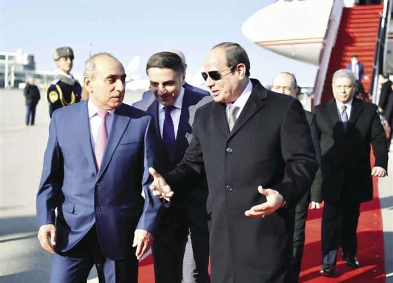الرئيس السيسي  أثناء وصوله إلى أذربيجان
