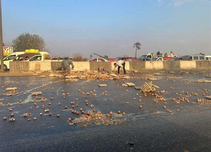 انقلاب سيارة محملة بالبيض على طريق مصر اسكندرية الزراعي