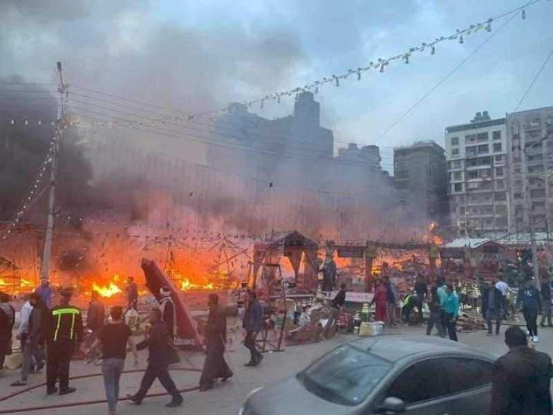 حريق هائل يلتهم إحدى الخيام لبيع الفوانيس الرمضانية بالمنصورة
