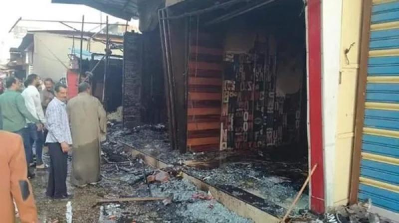 حريق محل بالسوق التجارية في الفيوم