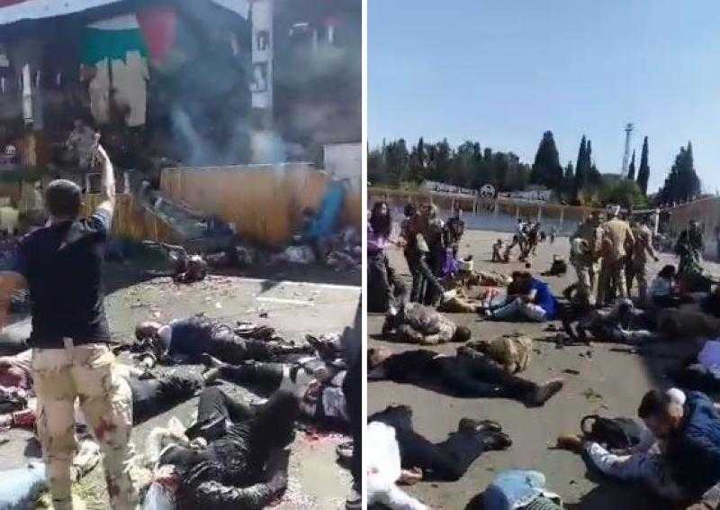 شاهد.. لحظة استهداف الكلية الحربية في ‎حمص من قبل طائرات مسيرة مجهولة