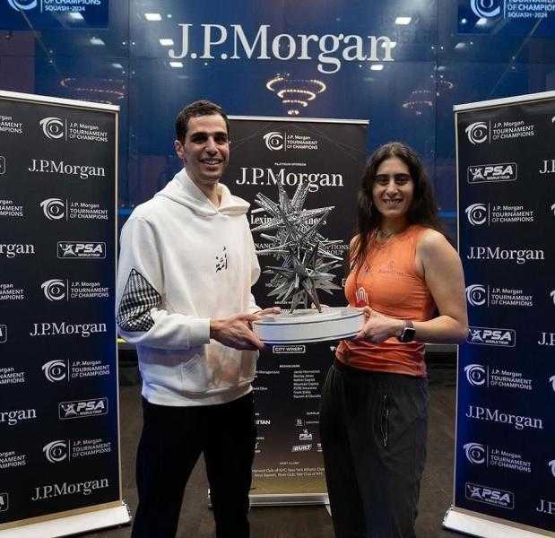 وزير الرياضة يهنئ أبطال الإسكواش ببطولة جي بي مورجان رجال وسيدات