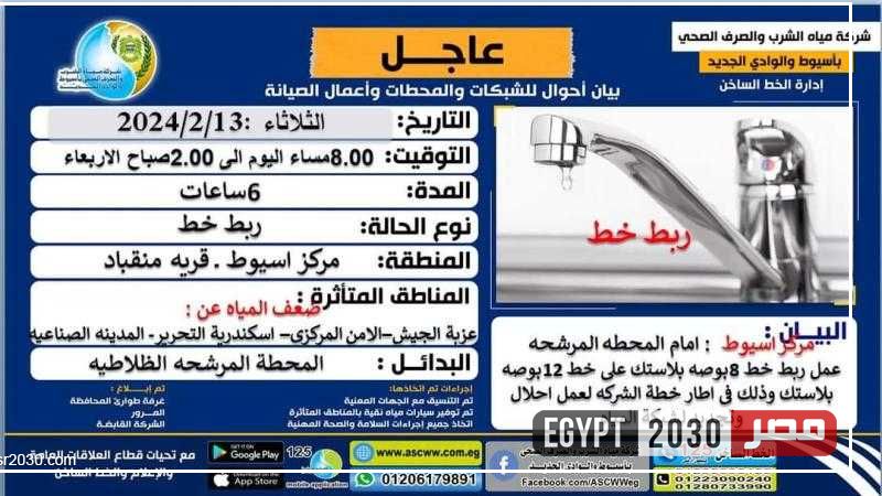 ضعف المياه بقرى بحري مركز أسيوط لعمل ربط خط 8 بوصه بمرشحات منقباد