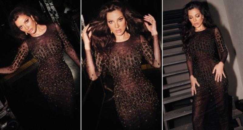 نادين نسيب نجيم بفستان شفاف من التل