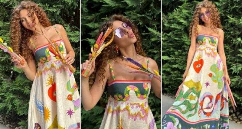 سعره 25 ألف جنيه.. ميريام فارس بفستان من الكتان ورسمة الثعبان