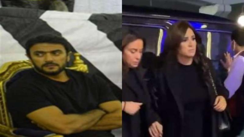 ياسمين عبدالعزيز وأحمد العوضي بعزاء والدة كريم عبدالعزيز
