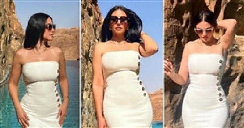 درة بفستان أبيض وحقيبة سعرها يتخطى المليون جنيه