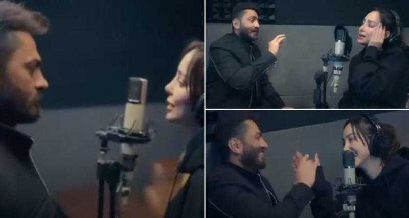 شاهد.. كواليس تدريب تامر حسني لـ بسمة بوسيل أثناء تسجيل أغنيتها ”البدايات” ”فيديو”