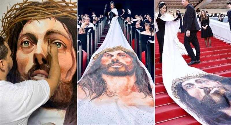 فستان ظهر في ”كان” ... يحمل صورة المسيح على مساحة 9 أقدام
