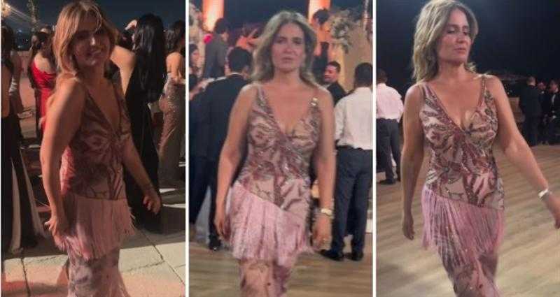 هنا شيحة بفستان شفاف وبطانة من قطعتين في حفل زفاف جميلة عوض