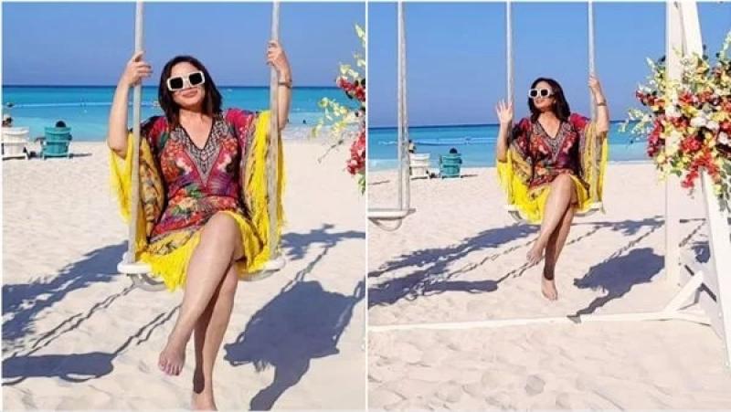 شاهد.. إلهام شاهين علي المرجيحة في الساحل الشمالي
