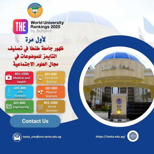 لأول مرة … ظهور جامعة طنطا في تصنيف التايمز للموضوعات في مجال العلوم الاجتماعية