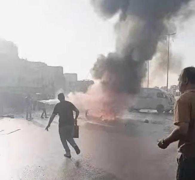 حادث مروع على الطريق الدائري والنيران تلتهم سيارة