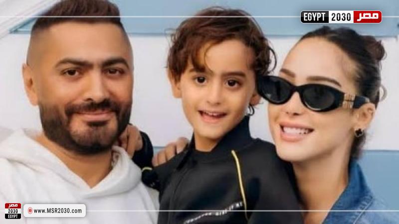 تامر حسني وبسمة بوسيل ونجلهما آدم