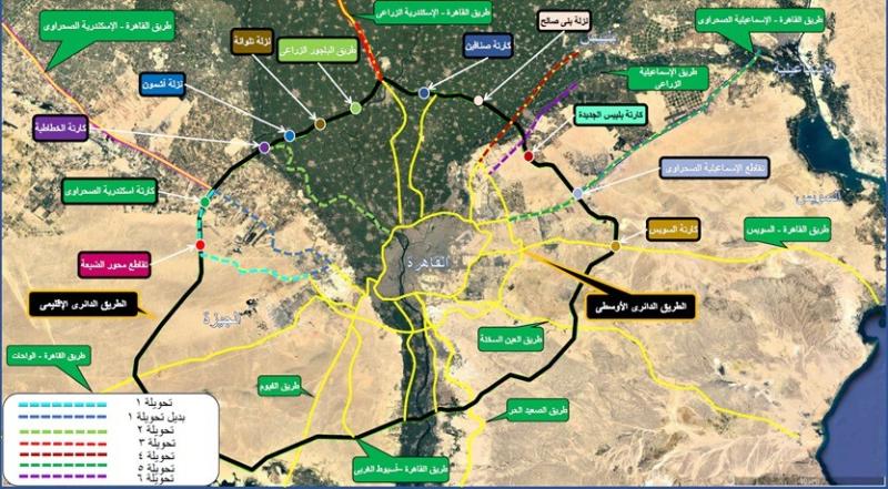 خريطة التحويلات المرورية بالطريق الدائري الإقليمي لمدة أسبوع لرفع الكفاءة والصيانة