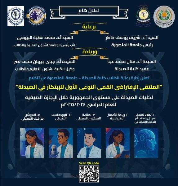 صيدلة المنصورة تنظم الملتقى الافتراضي القمي النوعي الأول للابتكار خلال الإجازة الصيفية