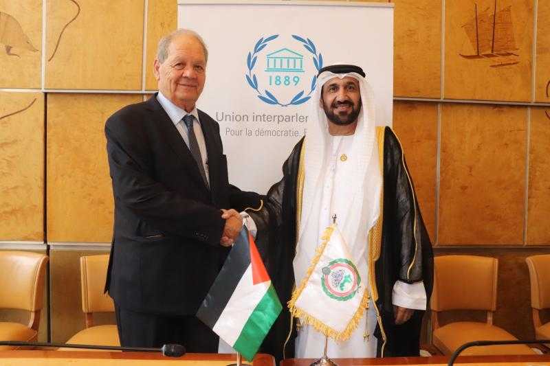 رئيس البرلمان العربي يلتقي رئيس المجلس الوطني الفلسطيني في جنيف