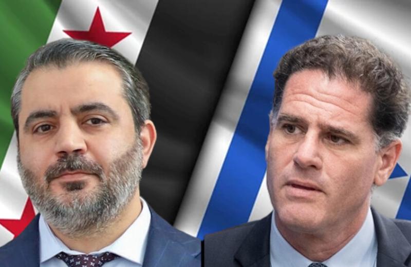 وزير الشؤون الاستراتيجية الإسرائيلي رون ديرمر ووزير الخارجية السوري أسعد الشيباني