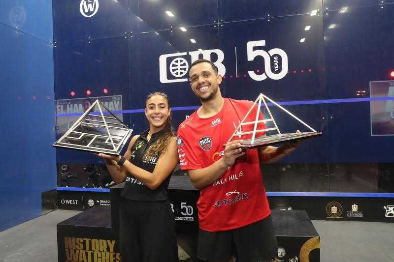 وزير الرياضة يهنئ هانيا الحمامي ومصطفى عسل بالتتويج ببطولة مصر المفتوحة للإسكواش