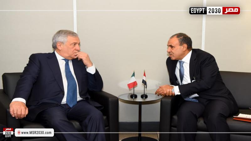بدر عبد العاطي وزير الخارجية مع أنطونيو تاياني نائب رئيس الوزراء وزير الخارجية الإيطالي