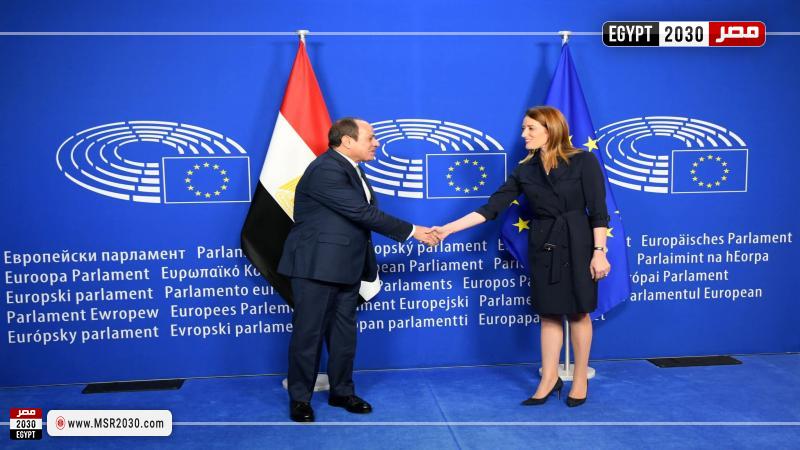 الرئيس السيسي يلتقي رئيسة البرلمان الأوروبي في بروكسل