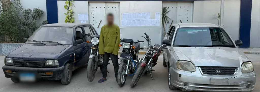 ضبط شخص لسرقة السيارات والدراجات النارية فى الزيتون