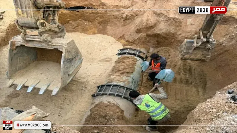  إصلاح كسر خط صرف التسعين الجنوبي 