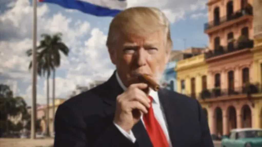 ترامب يشعل الأحداث مع كوبا ويظهر بصورة أمام العلم الكوبي وهو يدخن السيجار