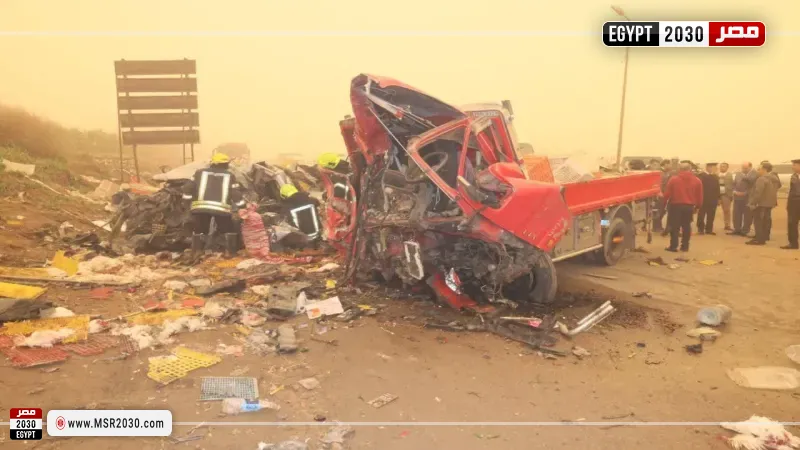  حادث السادات تصادم ربع نقل وجامبو 