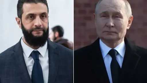 بوتين للشرع: نرفض الاعتداءات الإسرائيلية على سوريا بوتين للشرع: نرفض الاعتداءات الإسرائيلية على سوريا